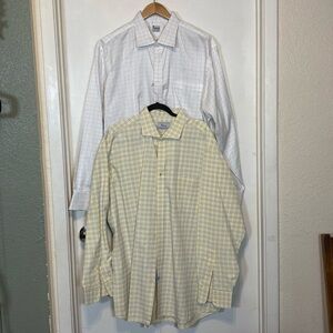 Vogue Hong Kong Checked Dress Shirt Set - White & Yellow Same Size 2XLT/B